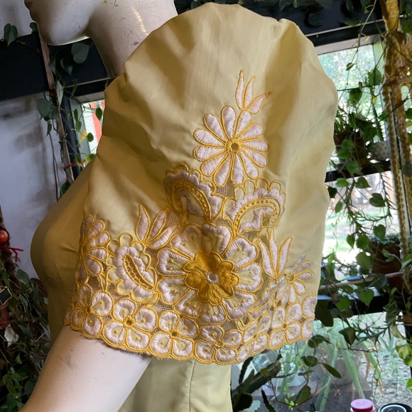 Vintage Embroidered Yellow Flowers Maxi Dress - Picture 3 of 10